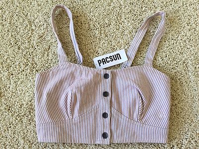 Crop Top Bustier Rayé Bleu Et Pêche Nollie Taille S - 100% Coton - Neuf Étiqueté
