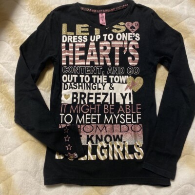 LIZ LISA Doll Heart T-shirt Gold Black Shibuya 109 Gal GYARU