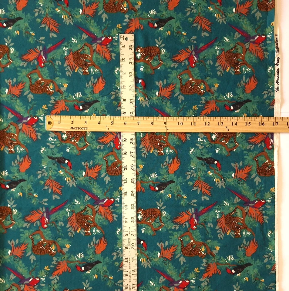 A. Henry Jungle Animals Birds Multi on Dark Green Quilting Cotton Fabric 34" L - Image 3 of 4
