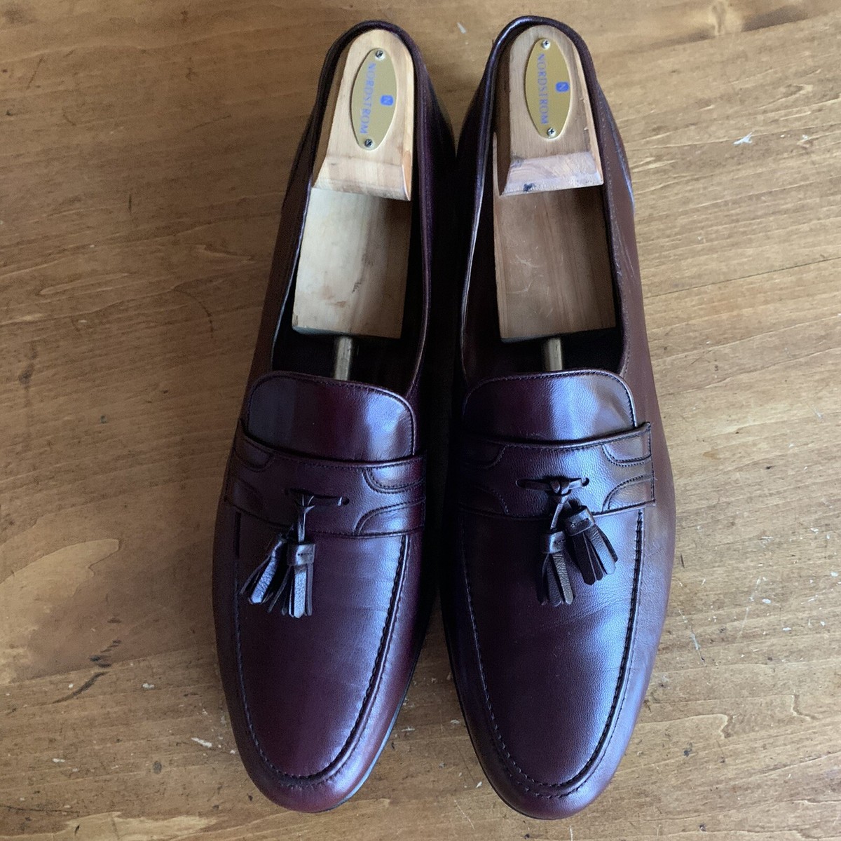 E.T. Wright Mens Burgundy Leather Tassel Loafers Oxblood Dress Shoes Size 11.5 ET Wright Shoes Mens 9.5E Tassel Loafers Maroon Leather Made  main image 2