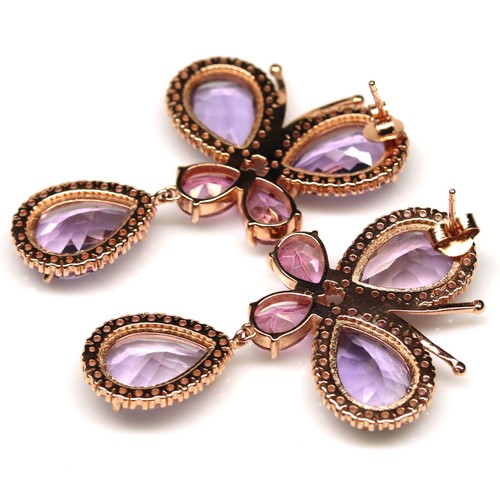 925 Plata de Ley Amatista Violeta, Topacio & Sapphire Pendientes Oro Rosa - Imagen 3 de 4