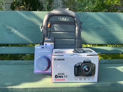 Canon EOS T7 Rebel Camera Kit, Bower Tulip Lens, LowePro Tahoe BP150 Camera Bag