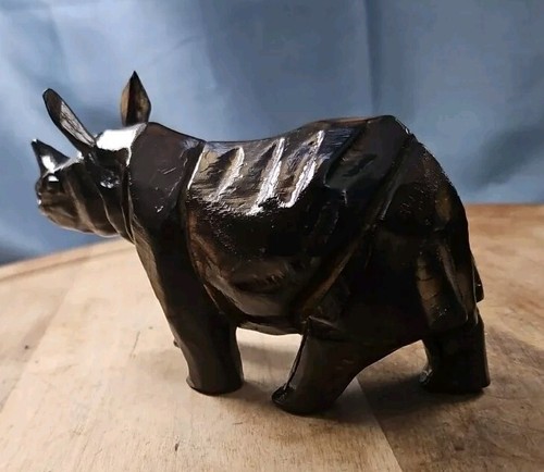 Vintage Treen Hand Carved Rhinoceros Rhino Wooden - Picture 2 of 8