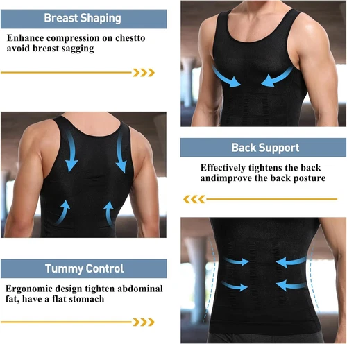 Men's Compression Shirt Belly Slimming Shapewear Tummy Gynecomastia Gym Vest - Picture 6 of 36