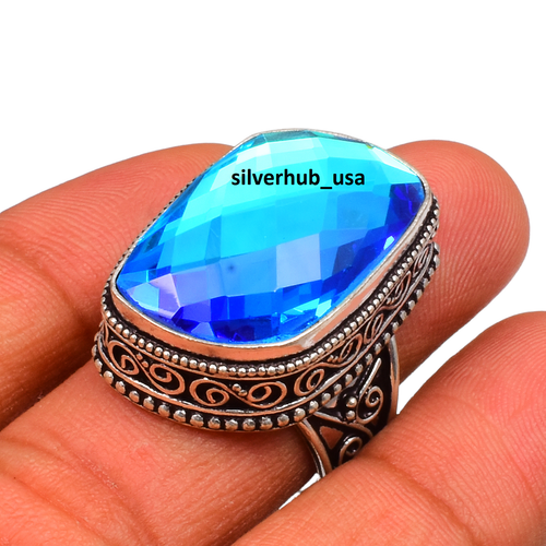 Blue Topaz Gemstone 925 Sterling Silver Ring Valentine Jewelry All Size ...