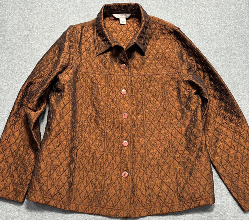TanJay Womens Jacket Size Medium Copper Color Faux Quilted Long Sleeves - Picture 1 of 8