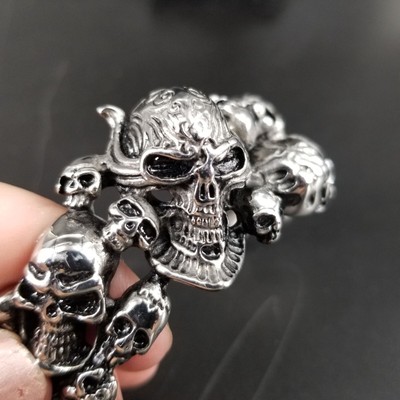 Skull Bangle Cuff Bracelet Stainless Steel 7.50'' Rock Metal Biker Goth Jewelry