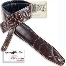 Walker & Williams C-22  Extra Wide Double Padded Dark Brown Leather Guitar Strap