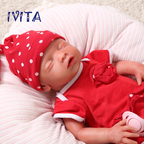 IVITA 18'' Full Silicone Reborn Baby Eyes Closed Silicone Newborn Doll Kids Gift - Picture 12 of 18