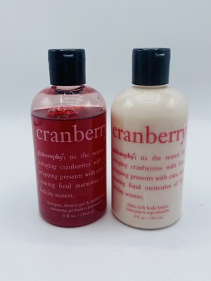 Philosophy Cranberry Shampoo, Shower Gel, Bubble Bath & Body Lotion 2pc HTF RARE