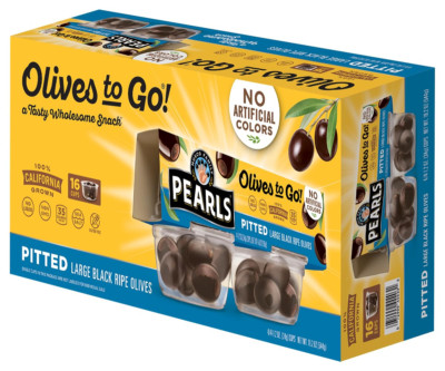 Pearls Olives To Go, Large Ripe Pitted, Black Olives, 1.2 oz, 16-Cups,Gluten-fre