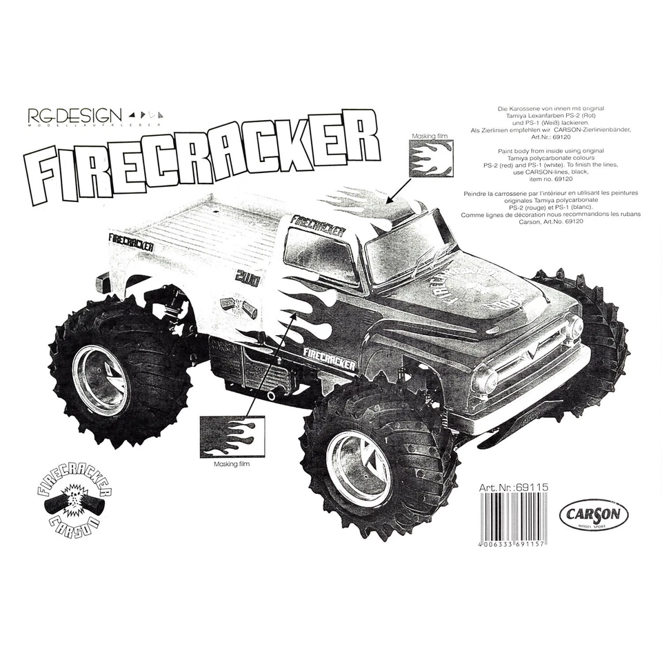Dekorbogen 1/10 Fire Cracker Decor Aufkleber Monstertruck Maskierfilm Flammen - Bild 3 von 3