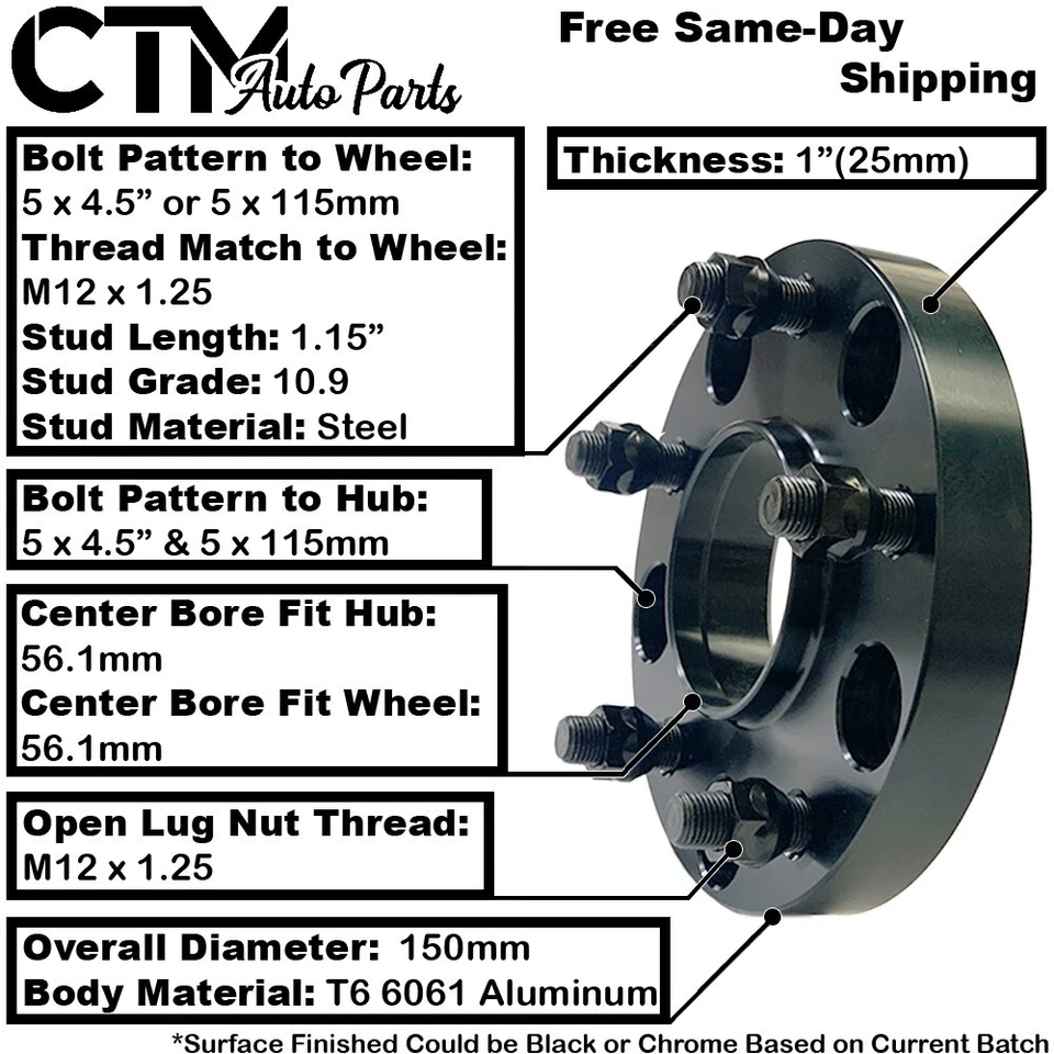 4x 1" Thick 5x4.5" 56.1mm Hubcentric Wheel Adapter Spacer Fit Subaru WRX Outback - Image 2 of 4