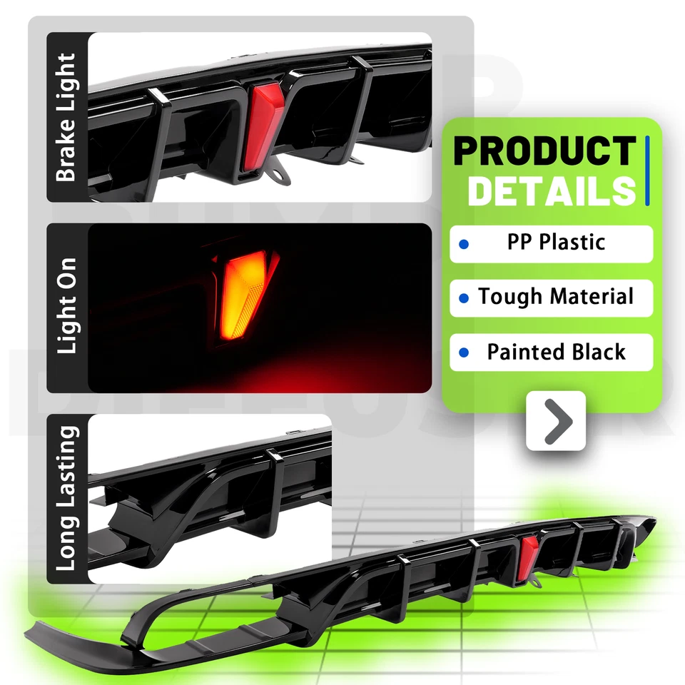 Rear Black Bumper Diffuser Lip Spoiler & Light For Honda Accord 2018-2022 - Image 3 of 4