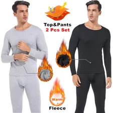 Men Winter Fleece Lined 100% Cotton Tops Thermal Long Johns Bottom Underwear Set