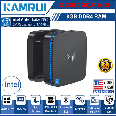 KAMRUI AK1PLUS 4K Mini PC Intel Alder Lake N95 8GB RAM 256GB ROM WiFI/BT Office