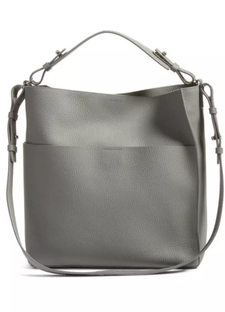 All Saints Mink Grey Leather Shoulder Crossbody Strap Tote Bag