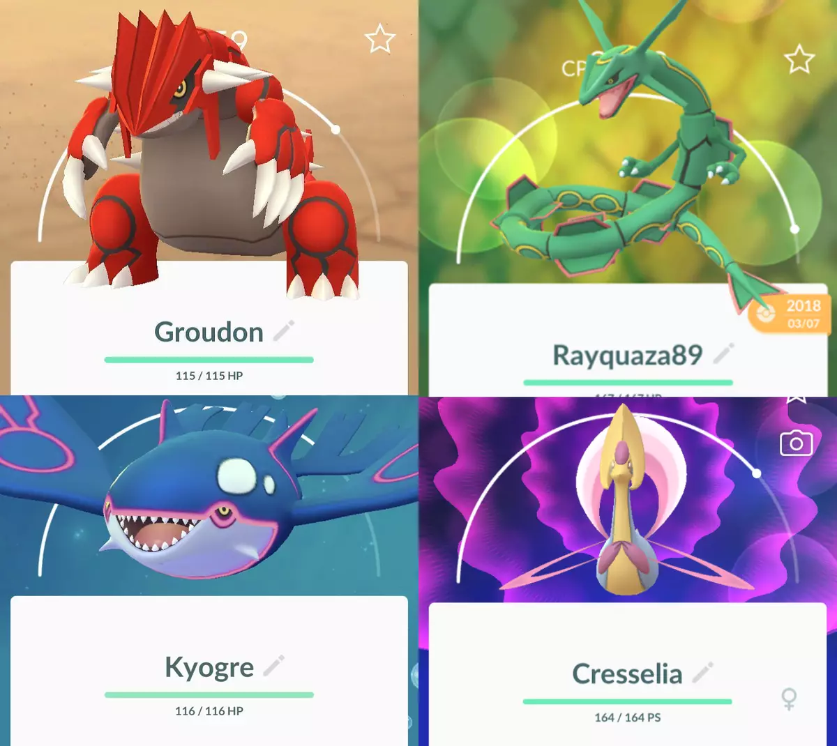 Groudon - Rayquaza - Kyogre - Cresselia - Pokemon Go (30 days of  friendship) 