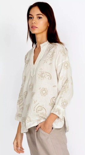 Johnny Was NWT Skyler Embroidered Linen Top Tunic in Antique White XL $298 MSRP - Picture 7 of 7