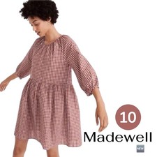 Madewell Easy Gingham Seersucker Cotton Mini Dress In Red - 10
