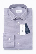 Men Eton Shirt Signature Twill Single Cuff Contemporary Size 40 15 3/4