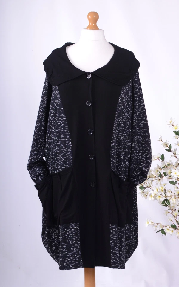 AKH GERMANY LAGENLOOK BLACK FLECK JACKET/COAT PLUS SIZE POCKETS 26/28 - N6663 - Image 2 of 4