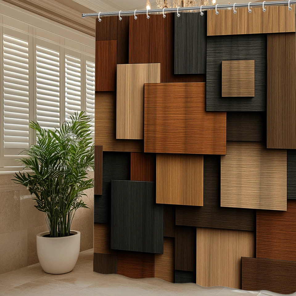 Cortina de ducha moderna marrón y negra para decoración de baño con estilo Foto 4 de 4