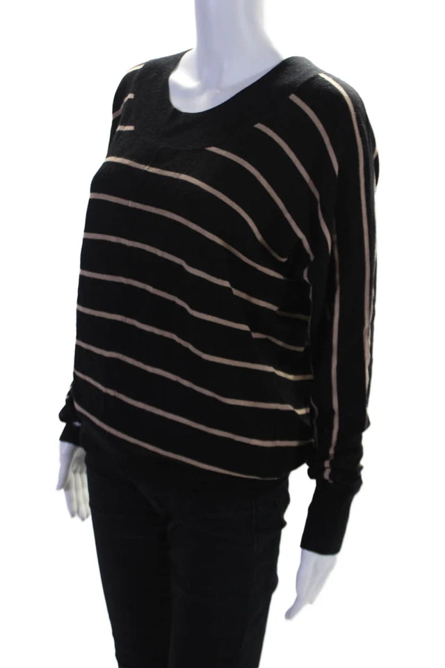 Feel The Piece Womens Long Sleeve Striped Pullover Sweater Black One Size - Image 2 of 4