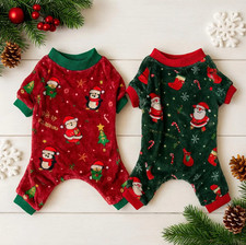 Christmas Dog Pajamas Set   Soft Santa Print Holiday Jumpsuit Gift Size S, M, L