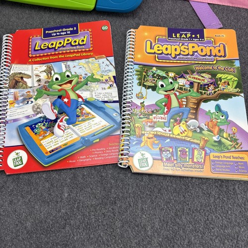 VTG 2001 LeapFrog Leap Pad Learning System Console Blue Green W/ Bag & 8 Books - Picture 9 of 14