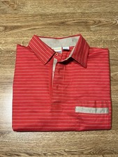 Vintage London Fog Red Tan Striped Golf Polo 80  s 90  s Style Men's Large L