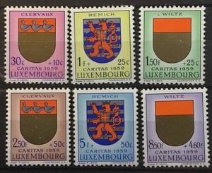 LUXEMBOURG #B210-B215. COATS OF ARMS IN NATURAL COLORS.   MNH