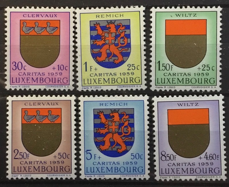 LUXEMBOURG #B210-B215. COATS OF ARMS IN NATURAL COLORS.   MNH