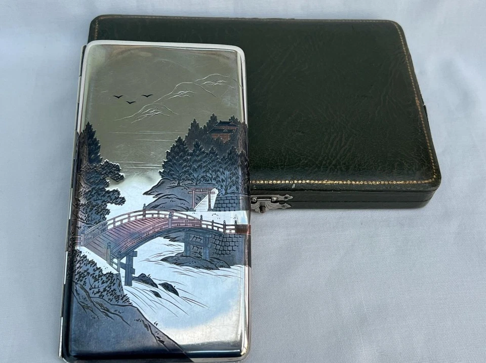 Superb Vintage Signed Sterling Silver Japanese Cigarette Case In Original Box. - Image 4 of 4