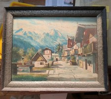Kleines Ölgemälde, ca. 30cmx25cm, signiert, Alpenlandschaft, Rahmen Holz,beschäd