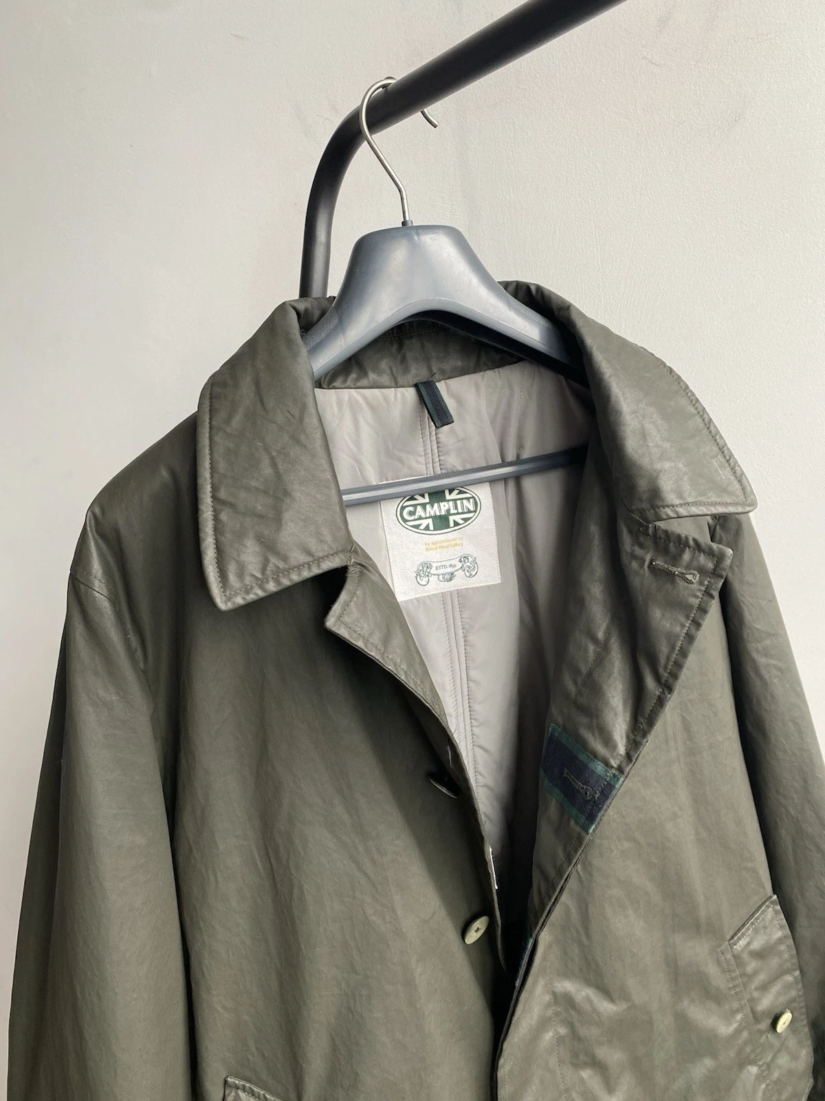 Camplin Yarmony Waxed Peacoat Mens EU 54/XL Olive Green Cotton Blend Padded Coat image 5