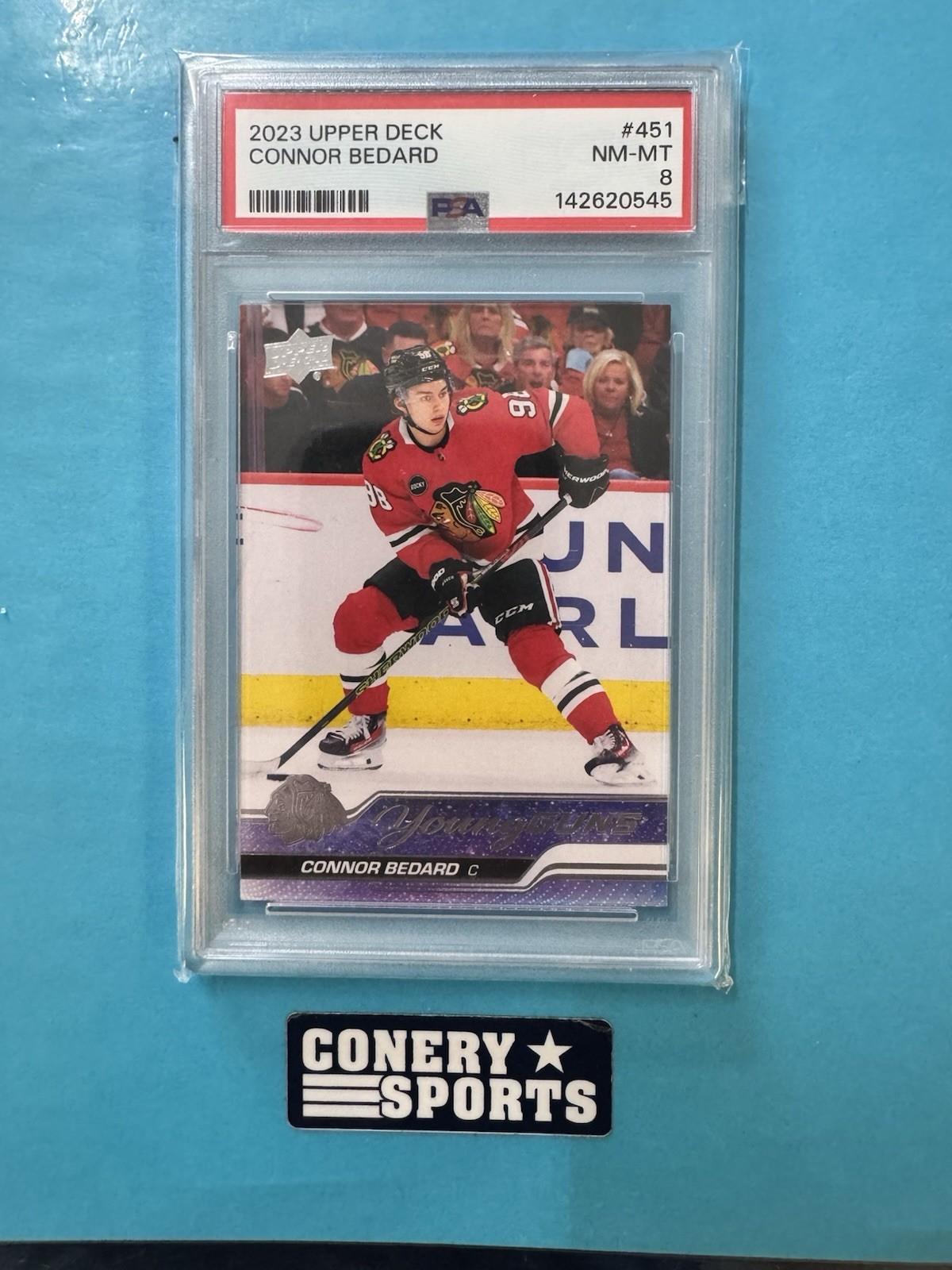 2023-24 Upper Deck Connor Bedard Young Guns ROOKIE Card #451 PSA 8 Blackhawks ￼￼