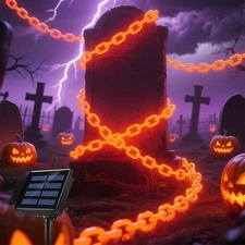 10 Ft Solar Halloween Orange Plastic Chain Lights Decor Props For Haunted House