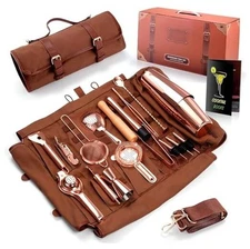 Bartender Kit Bag, 17-Piece Copper Bar Tool Set Cocktail Shaker Set with All 