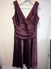 Dessy Collection Plum Purple Bridesmaid Dress UK 18 Ruched V Neck Formal Midi