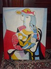 Peinture originale sur toile d'après PICASSO cubisme 50 x 61 cm - femme bleue