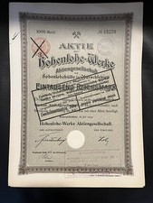 Hohenlohe-Werke AG 1909, Gr&uuml;nder-Aktie 1909, Oberschlesien F&uuml;rstenberg Faksimile