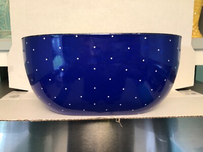 VTG ENAMELWARE LARGE OVAL SERVING BOWL  AMPLEUR EJIRY BLUE  DOTS ARABIA STYLE