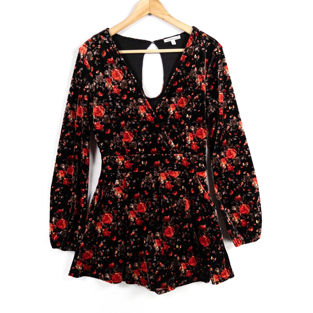 Charlotte Russe Small Romper Black Floral Print Velvet
