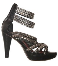 Jeffrey Campbell Handmade Ibiza MEL Studded Rhinestone Back Zip Sandal Heels 6