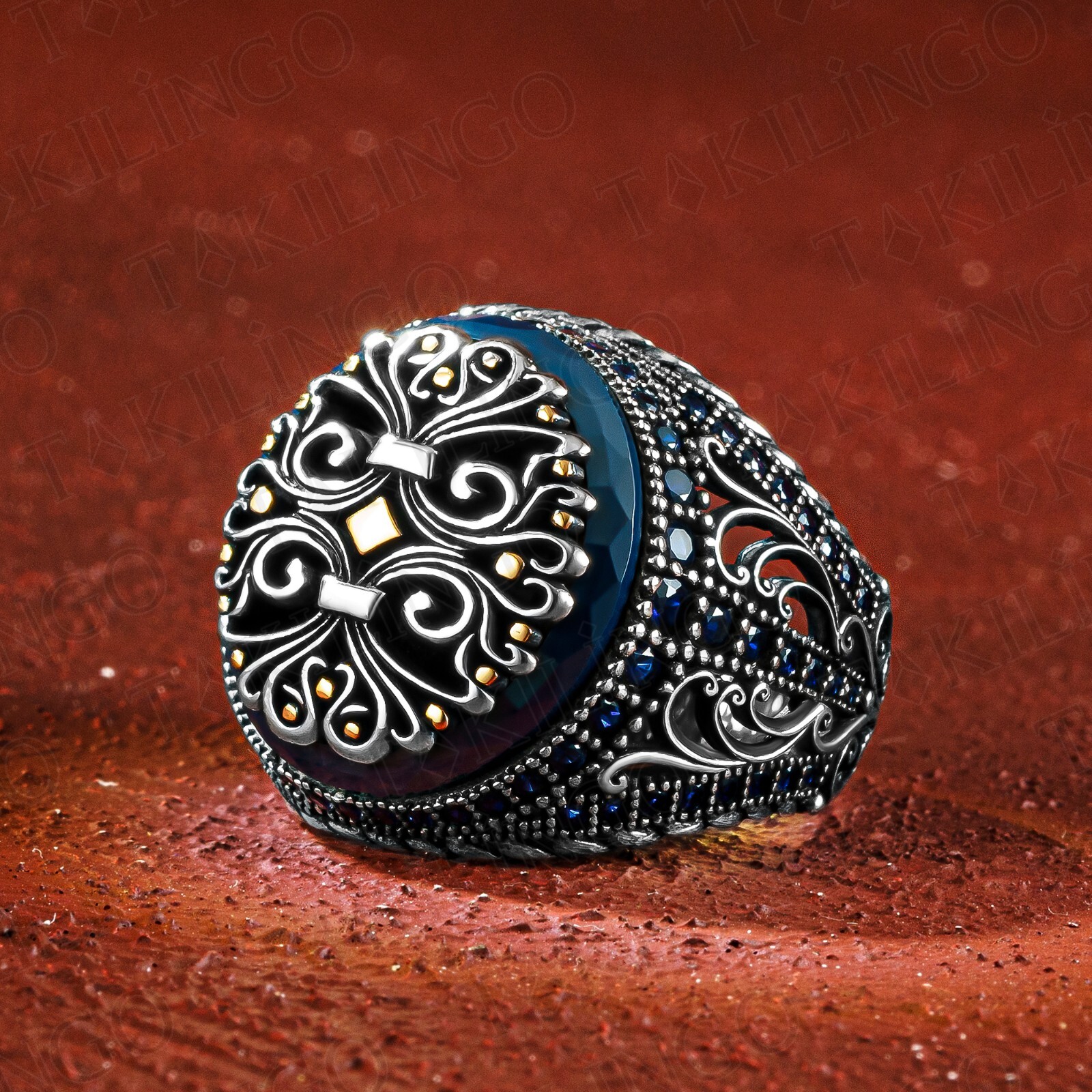 Blue Amber Stone Ring 925 Sterling Silver Blue Amber Side Cubiz Zircon ...