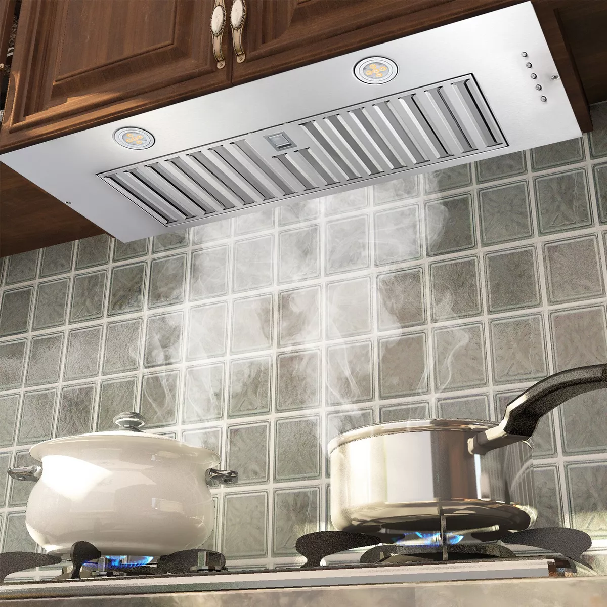 Insert built in range clearance hood