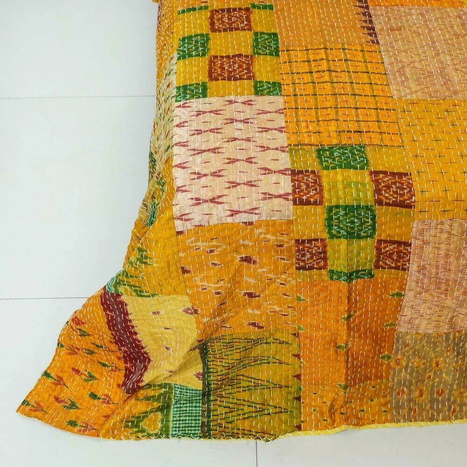 Colcha Kantha hecha a mano india multicolor retazos colcha manta de seda tiro Foto 3 de 4