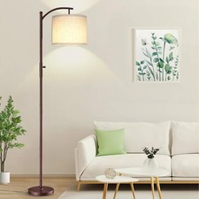 Dimmable floor lamp, curved floor lamp with linen shade for living room