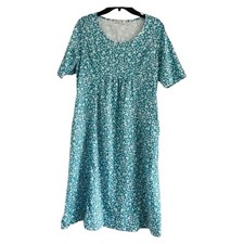 MISSLOOK Women’s Turquoise White Flowers Short Sleeve Pockets Maxi Dress-MEDIUM